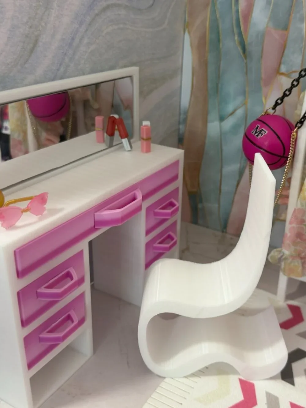 Barbie Vanity Makeup Table with Mirror and Chair | 11.5 Inch Doll Furniture